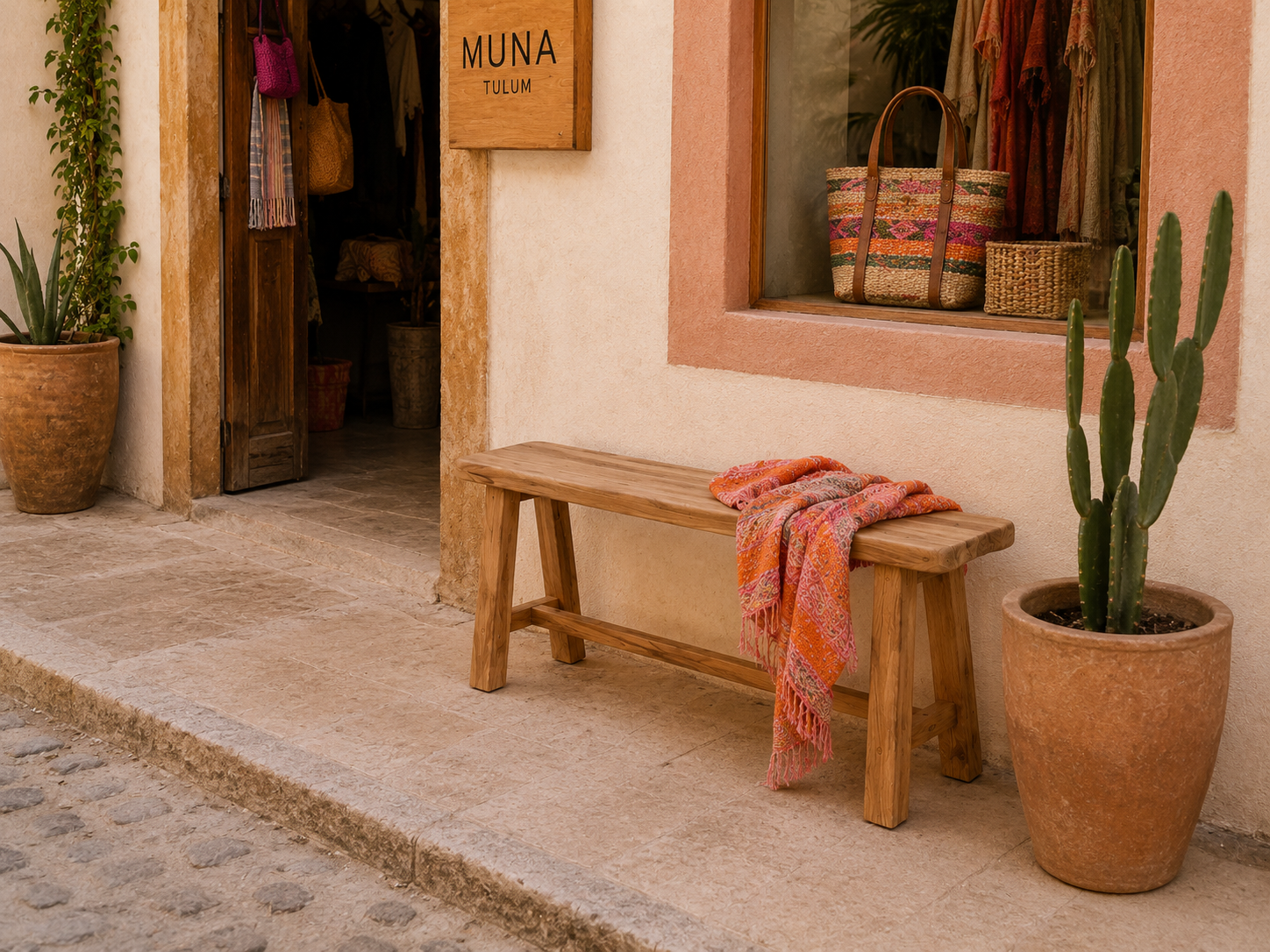 Kaia Iroko wooden bench